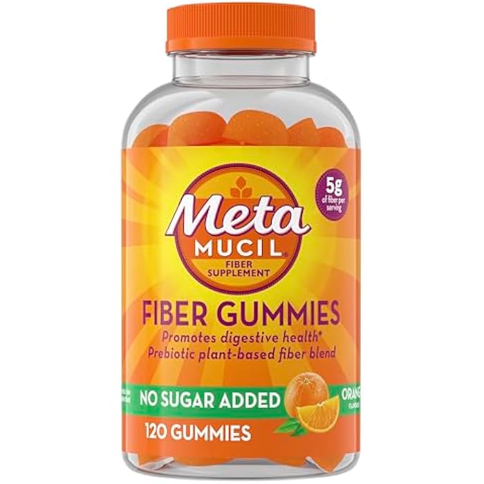 Metamucil Fiber Gummies for Adults, No Sugar Added Orange Flavor, 5g Prebiotic Plant Based Fiber Supplement Blend, 120 Count - Image 1