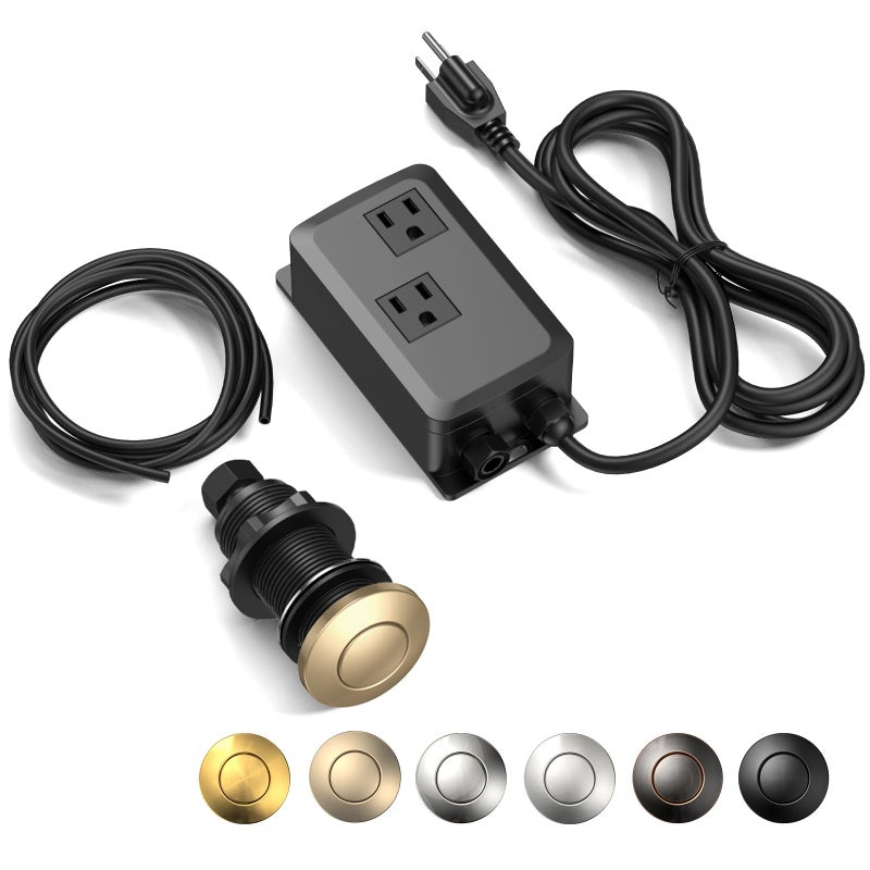 Anwoll Garbage Disposal Air Switch Kit -Professional, Dual Outlet Sink Top Waste Disposer On/Off, Air Switch Button, UL Listed, Long/3.6â€œ, Champagne Bronze - Image 1