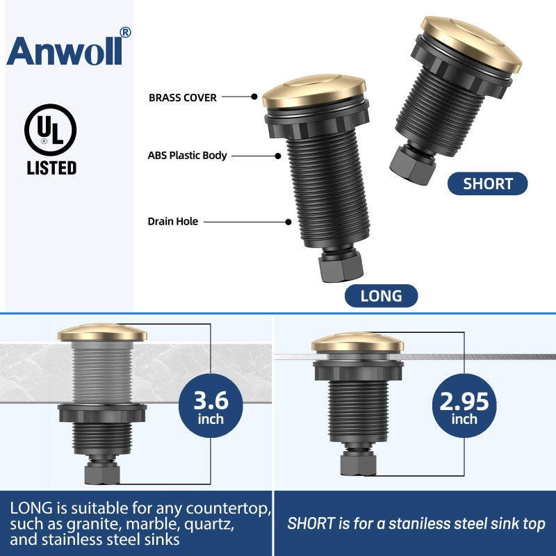 Anwoll Garbage Disposal Air Switch Kit -Professional, Dual Outlet Sink Top Waste Disposer On/Off, Air Switch Button, UL Listed, Long/3.6â€œ, Champagne Bronze - Image 5