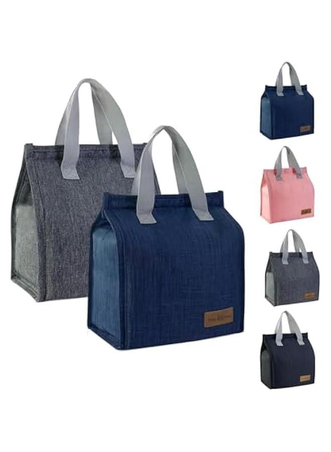 هوكور شنطة غداء معزولة للنساء والرجال، حاوية صندوق غداء كبيرة قابلة لاعادة الاستخدام ومضادة للتسرب للمكتب والعمل والمدرسة والشاطئ او السفر، رمادي + كحلي، قماش أكسفورد - Image 1