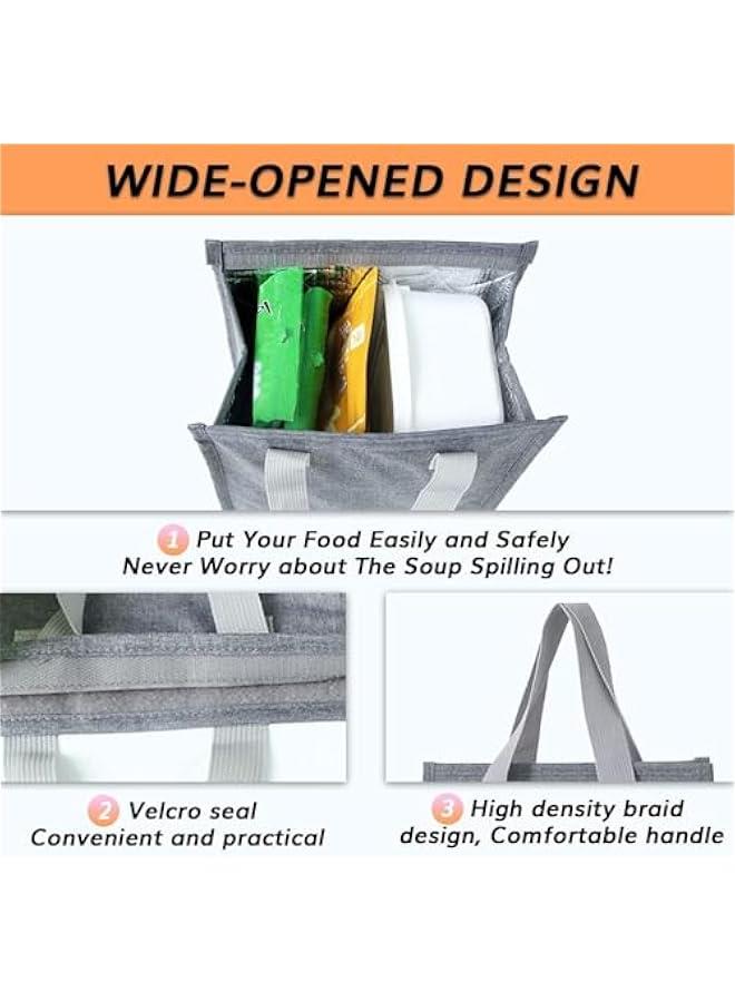 هوكور شنطة غداء معزولة للنساء والرجال، حاوية صندوق غداء كبيرة قابلة لاعادة الاستخدام ومضادة للتسرب للمكتب والعمل والمدرسة والشاطئ او السفر، رمادي + كحلي، قماش أكسفورد - Image 3