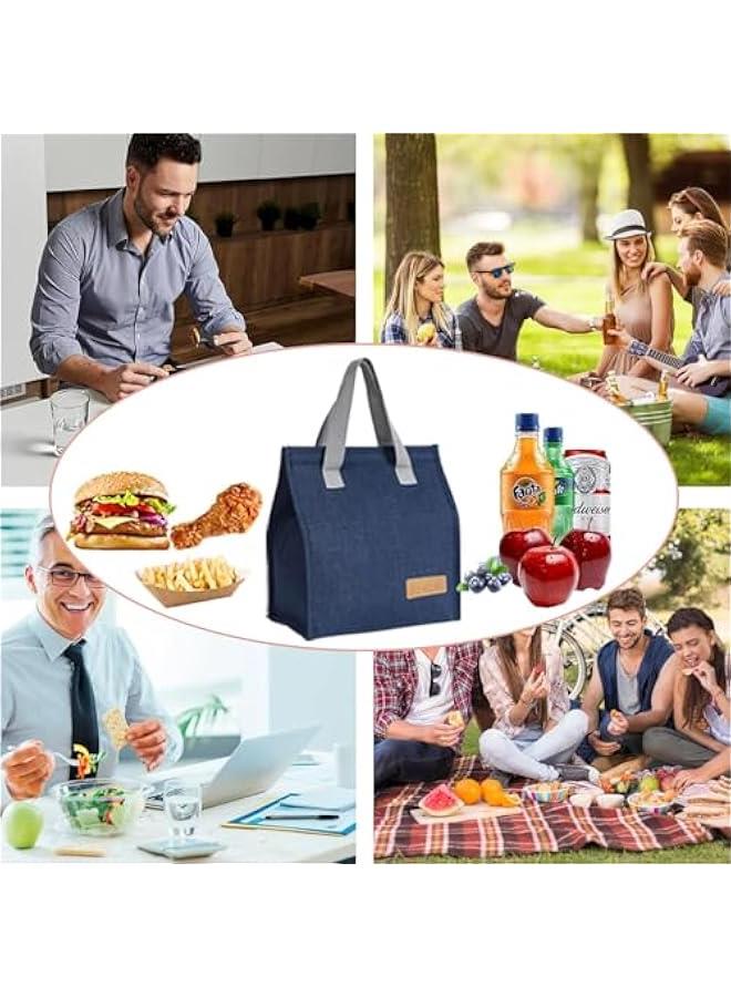 هوكور شنطة غداء معزولة للنساء والرجال، حاوية صندوق غداء كبيرة قابلة لاعادة الاستخدام ومضادة للتسرب للمكتب والعمل والمدرسة والشاطئ او السفر، رمادي + كحلي، قماش أكسفورد - Image 4