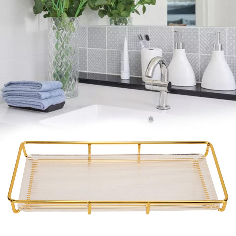 Large Stainless Steel Acrylic Bathroom Organizer Tray 13 4 X 7 1 X 5 5 Inches Modern Vanity Countertop Storage - Image 3