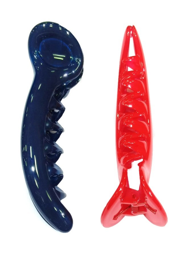 Fairytale Blue & Red Korean Big Dolphin Hair Clip Hair Claw For Girls And Women's. Size 4 inches. Set Of 2. - Image 3