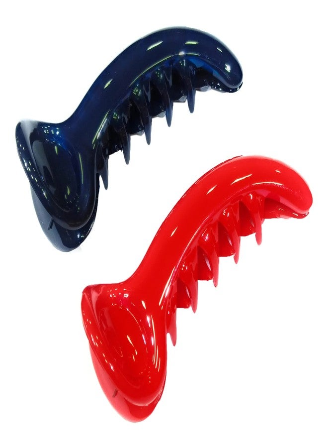 Fairytale Blue & Red Korean Big Dolphin Hair Clip Hair Claw For Girls And Women's. Size 4 inches. Set Of 2. - Image 2