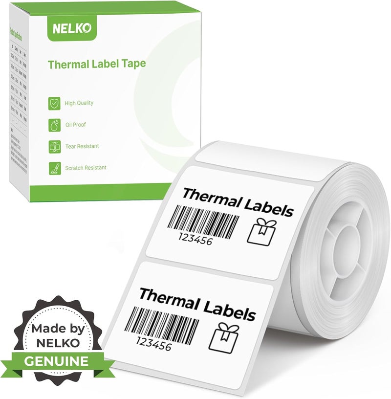 Nelko PM220 Label Maker Tape, Customized Label Printing Paper, 40 x 30 mm, Standard Laminated Office Labeling Tape Replacement, Thermal Label Tape for Home, Office, 230 Labels/Roll (White) - Image 1