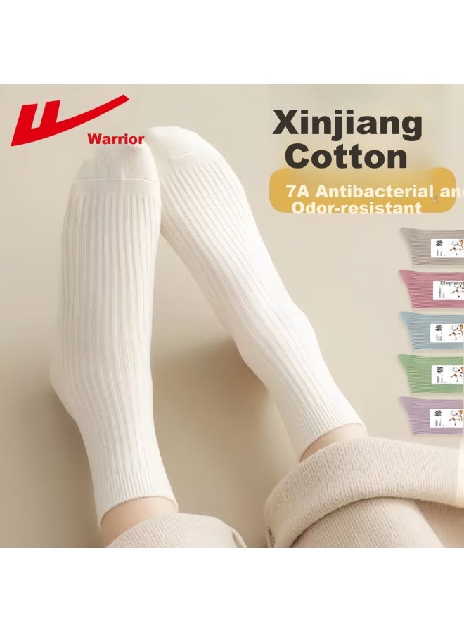 Pull Back Warrior Women's Mid-calf Socks Spring And Autumn Warm Cotton Antibacterial Odor-resistant Solid Color Socks - Image 1