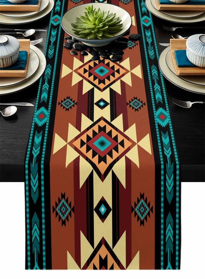 PIEPLE South West Red Table Runner-Cotton Linen- 48 Inch Holiday Dresser Scarves, Native American Southwestern Abstract Oriental Tablerunner for Kitchen Coffee/Dining Living Room Dinner Scarf Décor 13x48 - Image 3