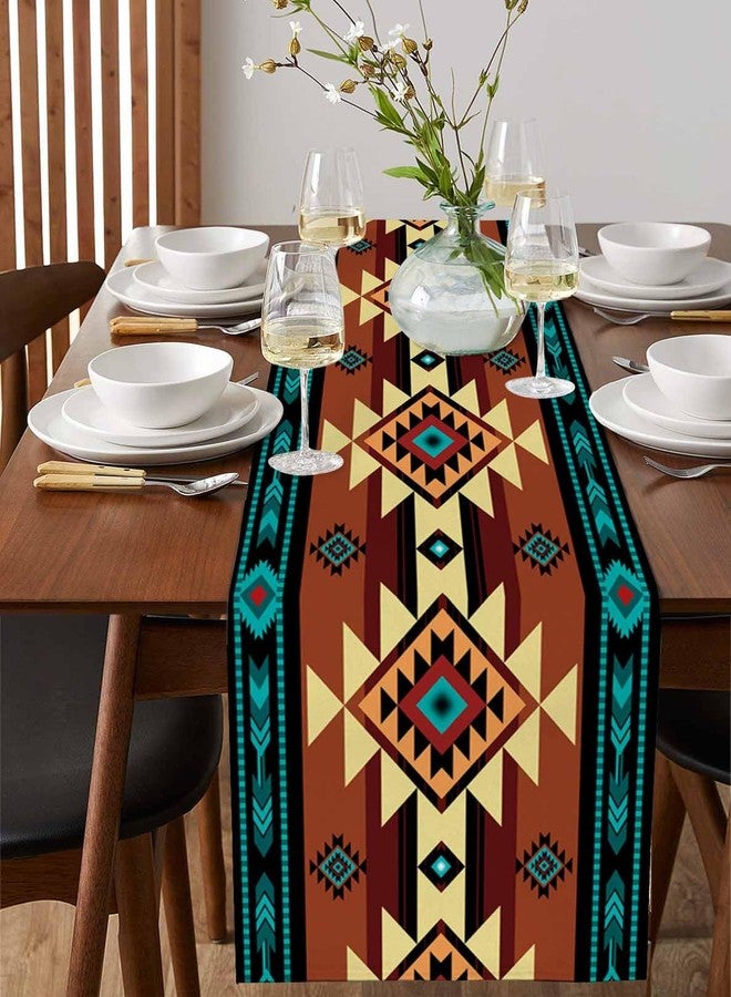 PIEPLE South West Red Table Runner-Cotton Linen- 48 Inch Holiday Dresser Scarves, Native American Southwestern Abstract Oriental Tablerunner for Kitchen Coffee/Dining Living Room Dinner Scarf Décor 13x48 - Image 4