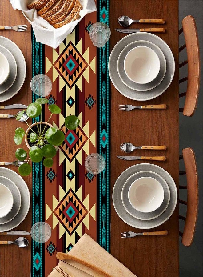 PIEPLE South West Red Table Runner-Cotton Linen- 48 Inch Holiday Dresser Scarves, Native American Southwestern Abstract Oriental Tablerunner for Kitchen Coffee/Dining Living Room Dinner Scarf Décor 13x48 - Image 2