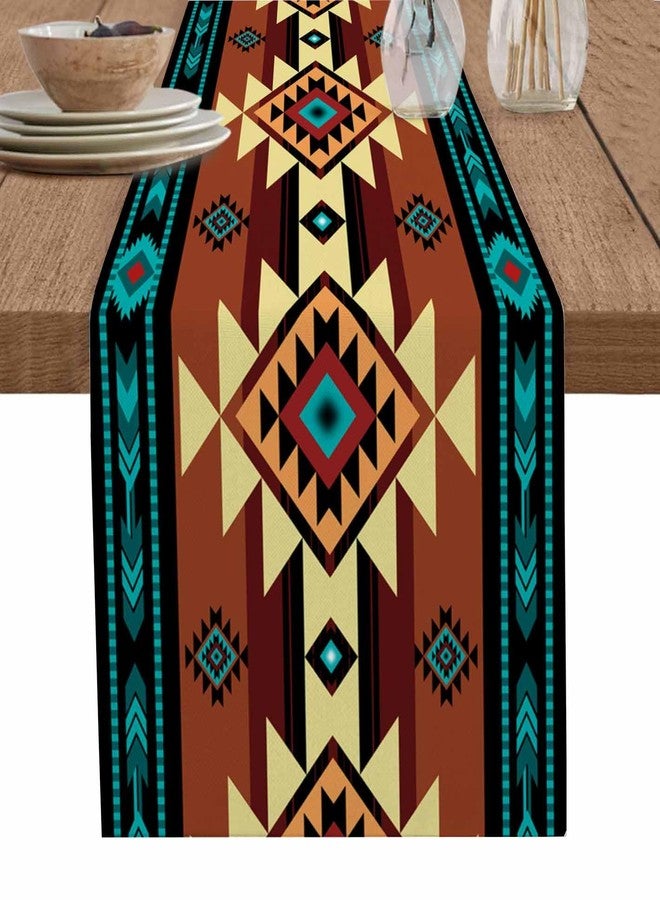 PIEPLE South West Red Table Runner-Cotton Linen- 48 Inch Holiday Dresser Scarves, Native American Southwestern Abstract Oriental Tablerunner for Kitchen Coffee/Dining Living Room Dinner Scarf Décor 13x48 - Image 1