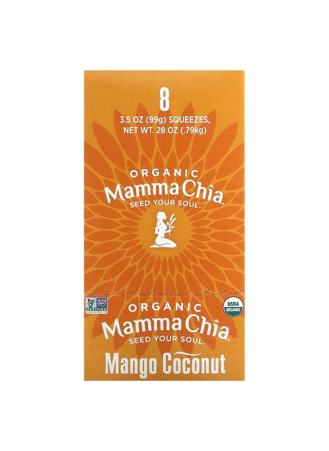 Mamma Chia Mamma Chia, Organic Chia Squeeze, Vitality Snack, Mango Coconut, 8 Squeezes, 3.5 oz (99 g) Each  - Image 1