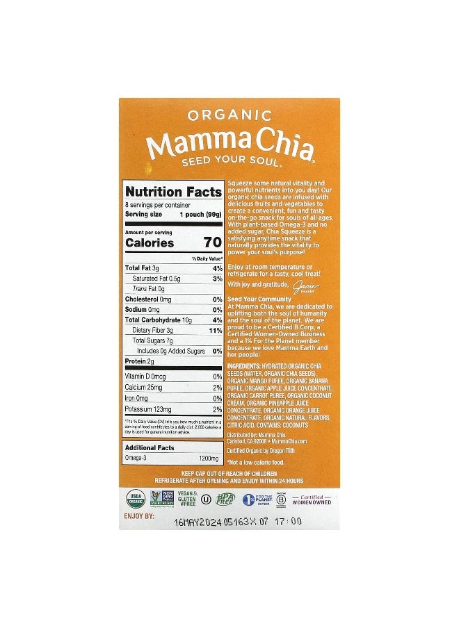 Mamma Chia Mamma Chia, Organic Chia Squeeze, Vitality Snack, Mango Coconut, 8 Squeezes, 3.5 oz (99 g) Each  - Image 2