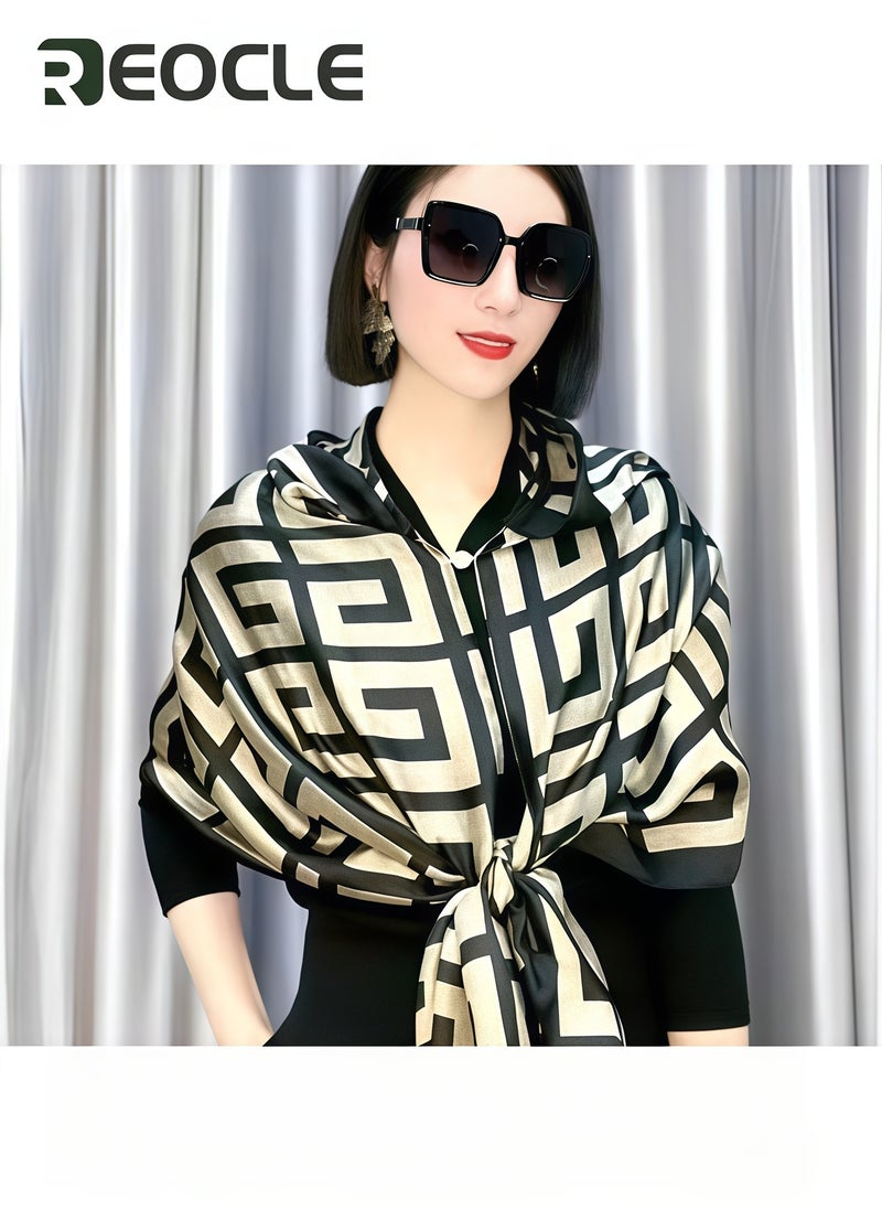 REOCLE Women's Hooded Cape Hooded Shawl Sun Hat Scarf with Magnetic Buckle & Fashion Print Sun Protection Shawl for Spring Autumn Summer  - Image 3