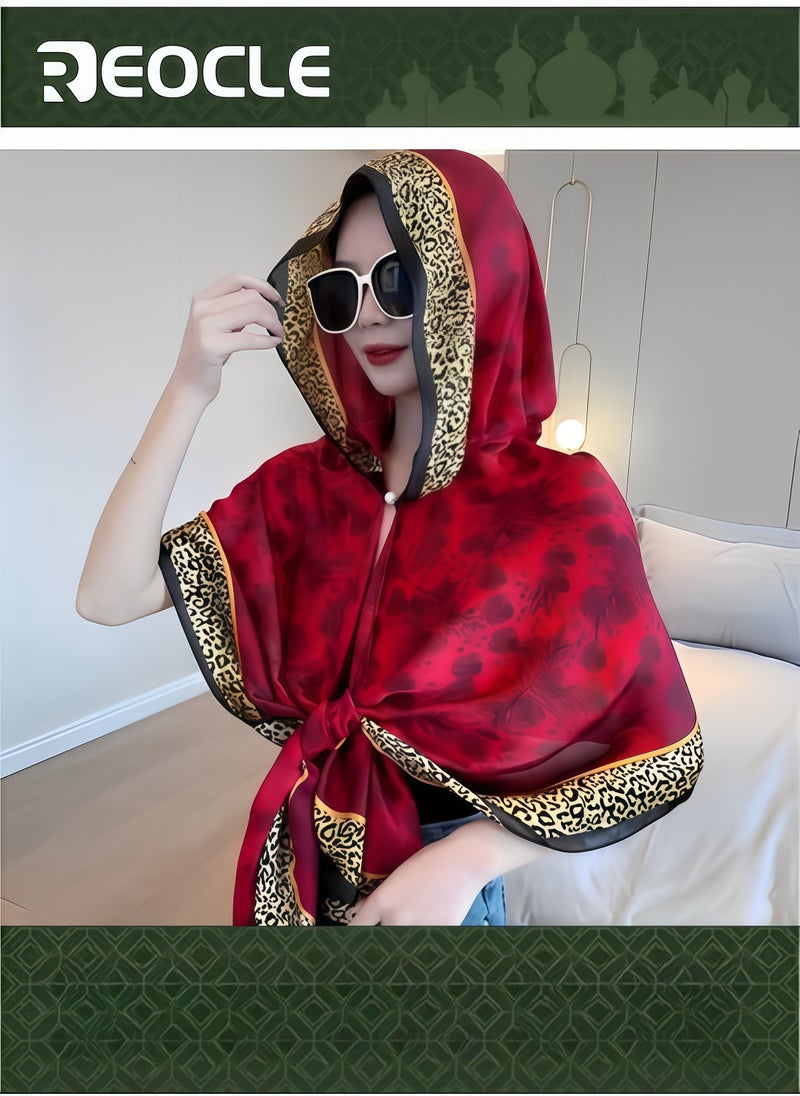 REOCLE Women's Hooded Cape Hooded Shawl Sun Hat Scarf with Magnetic Buckle & Fashion Print Sun Protection Shawl for Spring Autumn Summer  - Image 1