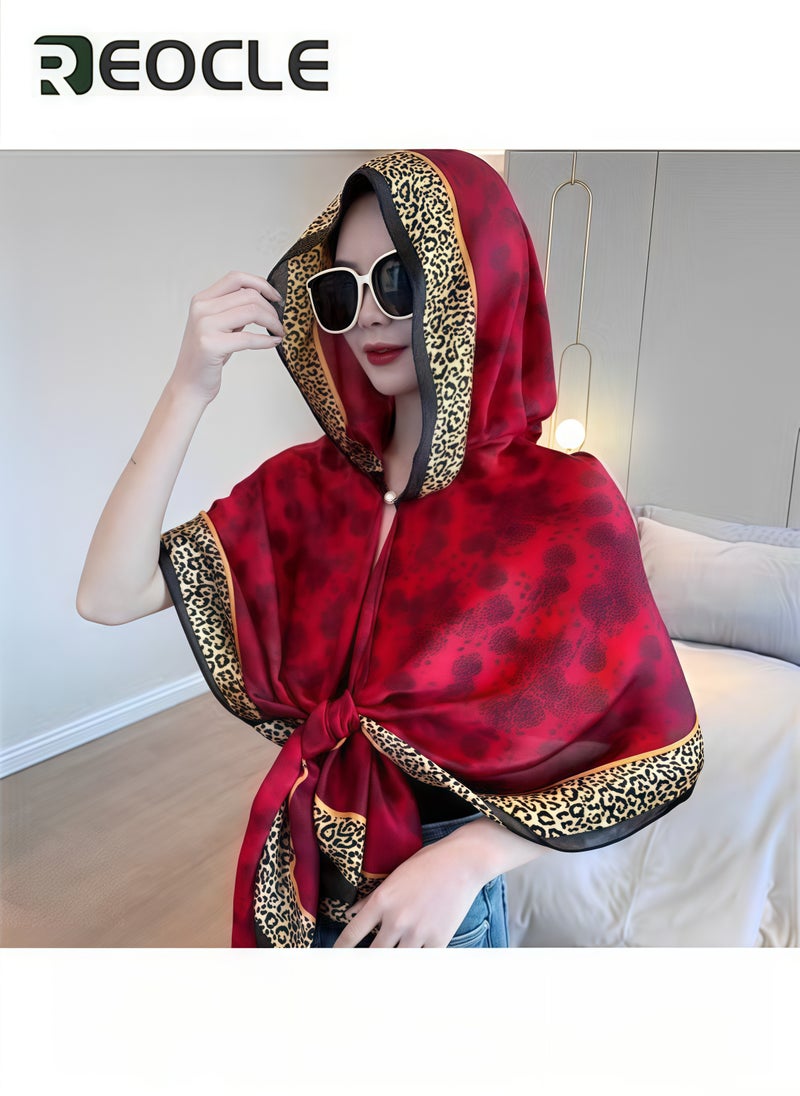 REOCLE Women's Hooded Cape Hooded Shawl Sun Hat Scarf with Magnetic Buckle & Fashion Print Sun Protection Shawl for Spring Autumn Summer  - Image 2