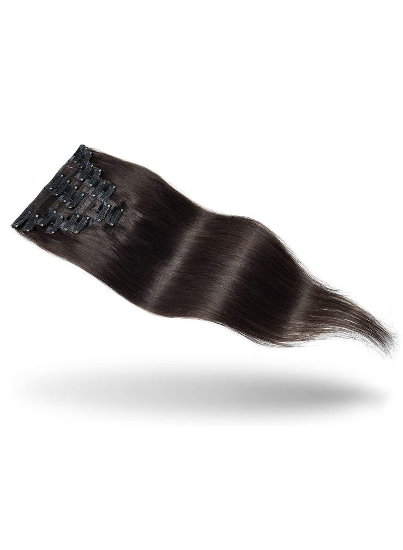 إستيل مشبك في وصلات الشعر شعر بشري ريمي بني غامق - Image 2