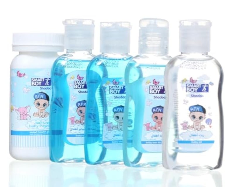 Baby Skin & Hair Care Set (Shampoo + Conditioner + Powder + Oil + Lotion), Light Blue DR-A-621 - Image 5