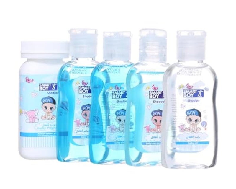 Baby Skin & Hair Care Set (Shampoo + Conditioner + Powder + Oil + Lotion), Light Blue DR-A-621 - Image 4