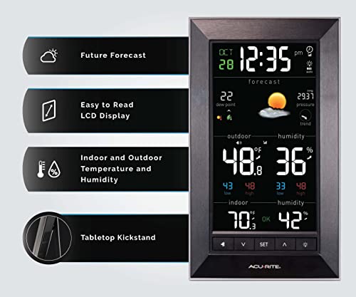 AcuRite Digital Vertical Weather Forecaster with Indoor/Outdoor Temperature, Humidity, and Date and Time (01121M) , BLACK - Image 5