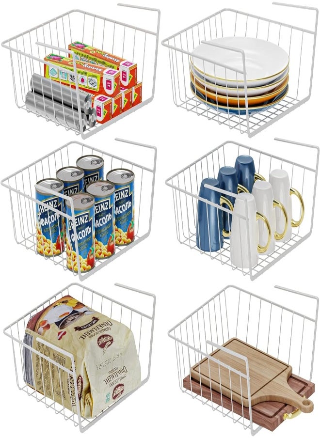 AKDC - Under Shelf Basket, Ispecle Small 6 Pack Under Shelf Storage Hanging Shelf Basket For Pantry Cupboard Laundry Room Add Extra Space, Easy To Install, White - Image 1