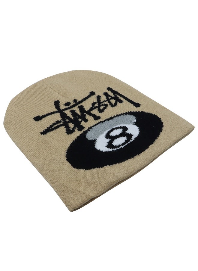 قبعة محبوكة بشعار 8-بال من ستوسي - بيج وأسود قبعة كلاسيكية للشارع للرجال والنساء
