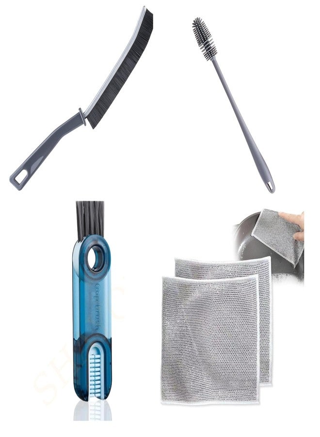 ASHMEN Gap Cleaning Brush with Long Handle | 3 in 1 Bottle Cleaner Brush | 2Pcs Non Scratch Wire Dish Cloth | Brush for Bottle Cleaning | Baby Bottle Cleaner Brush Tools for Home and Kitchen - Image 1