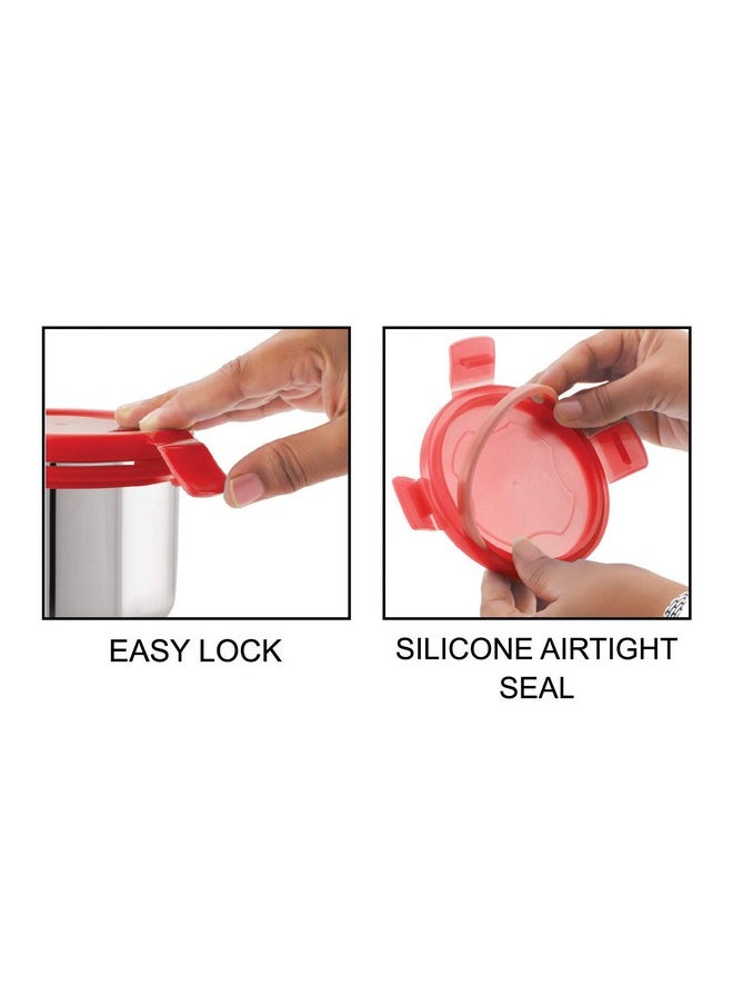 Cello - CELLO MF Click Stainless Steel Leakproof Lunch Box Set with Bag, 4 Containers - 300ml x 3 & 140ml, Red - Image 1