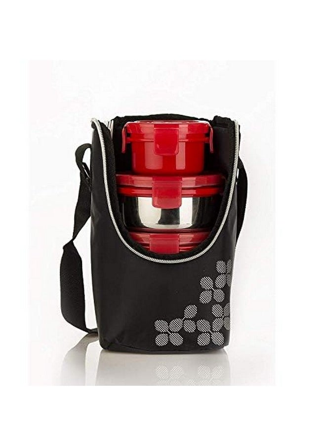 Cello - CELLO MF Click Stainless Steel Leakproof Lunch Box Set with Bag, 4 Containers - 300ml x 3 & 140ml, Red - Image 1