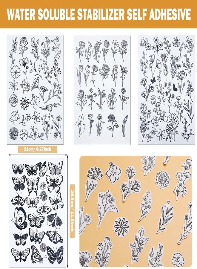Yayatty 100 PCS Stick and Stitch Embroidery Paper Designs Water Soluble Stabilizer for Embroidery Patterns Adhesive Embroidery Transfer Paper with Pre-Printed Flower Butterfly for Hand Sewing Lover - Image 4