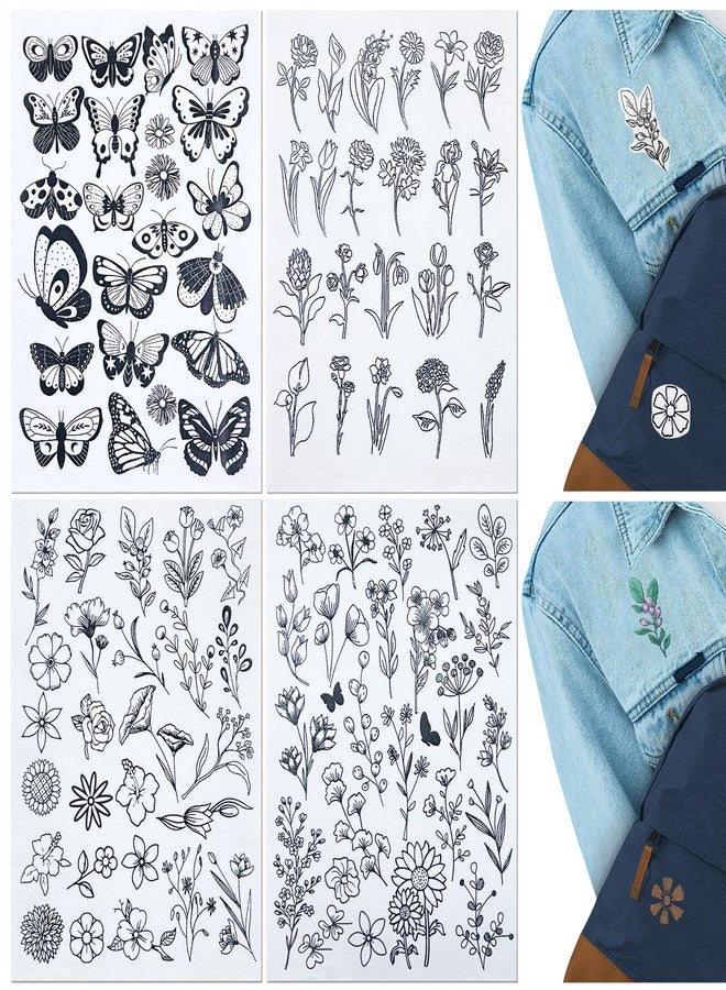 Yayatty 100 PCS Stick and Stitch Embroidery Paper Designs Water Soluble Stabilizer for Embroidery Patterns Adhesive Embroidery Transfer Paper with Pre-Printed Flower Butterfly for Hand Sewing Lover - Image 1