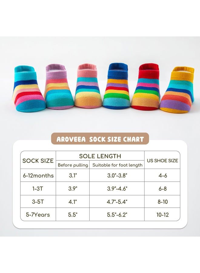 Aroveea Non Slip Grip Ankle Baby Socks 12 Pack for Toddler Boys and Girls Kids,Infant Cute Cotton Baby Socks, Rainbow2, 1-3 years - Image 3