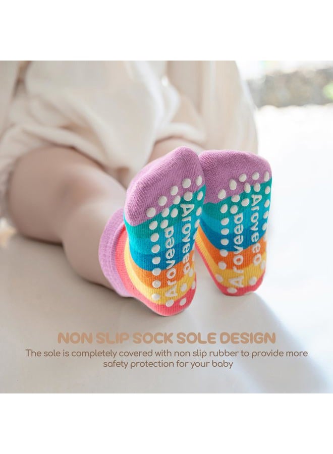 Aroveea Non Slip Grip Ankle Baby Socks 12 Pack for Toddler Boys and Girls Kids,Infant Cute Cotton Baby Socks, Rainbow2, 1-3 years - Image 5