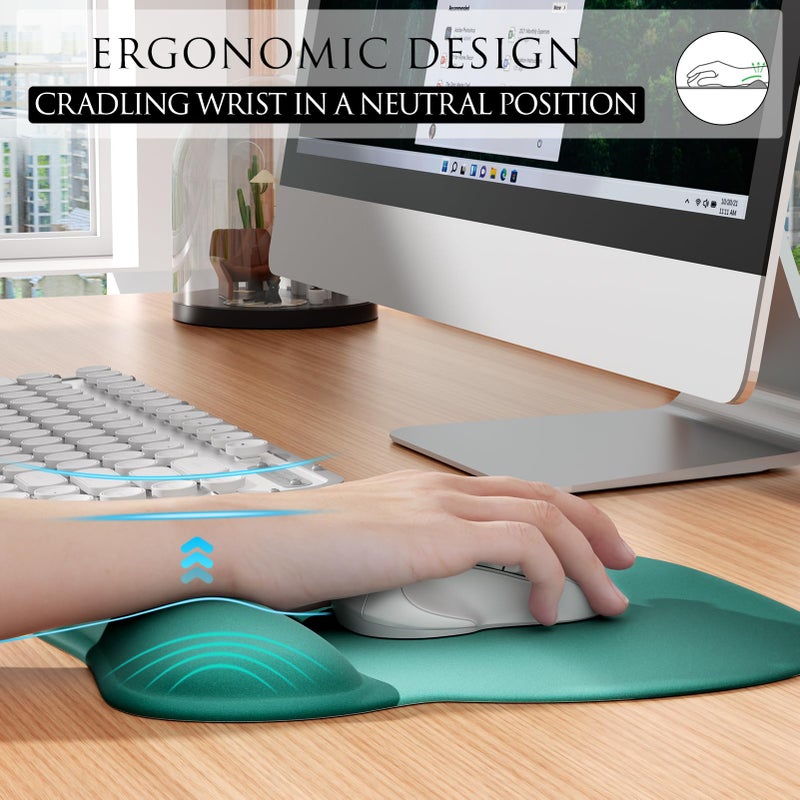 MROCO Ergonomic Mouse Pad with Gel Wrist Rest, Smooth Wrist Support Surface, Non-Slip PU Base for Pain Relief, Comfortable Mousepad for Computer, Laptop, Office & Home, 9.4 x 8.1 in, Green Gradient - Image 3