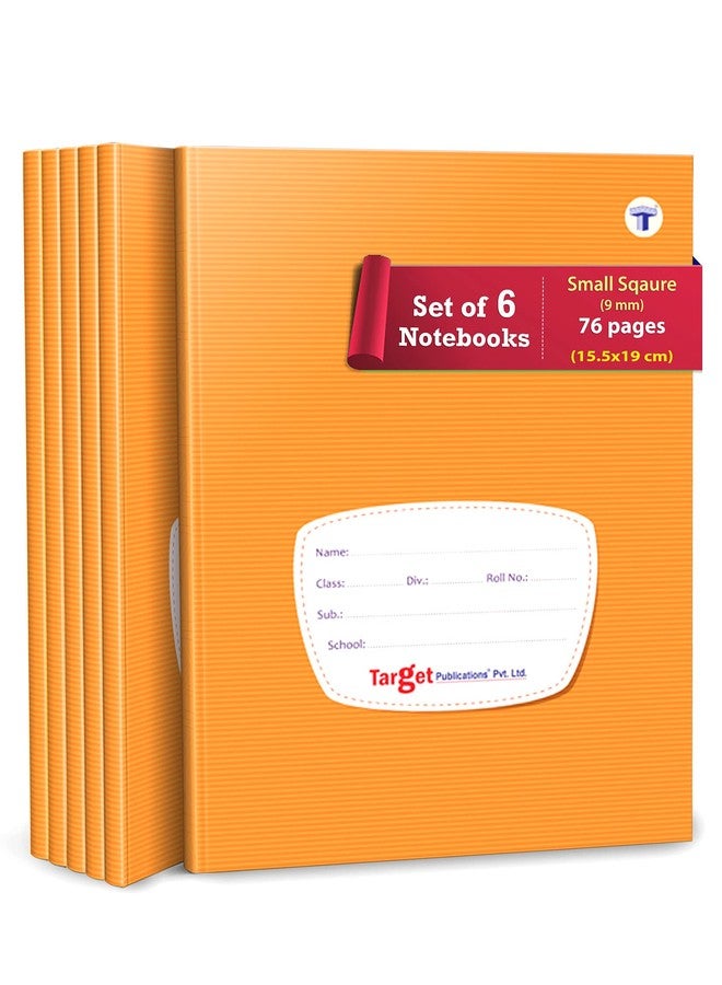 TARGET PUBLICATIONS Small Square Ruled Notebooks | Square 9 mm | 72 Pages Jumbo Size | Hard Brown Cover | 15.5 cm x 19 cm Approx | Maths Exercise Small Grid Notebooks | Pack of 6 Books | GSM 60 - Image 1