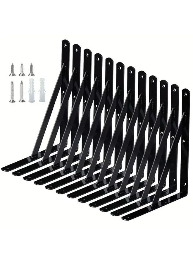 12 Packs 8 Inch Heavy Duty Metal L Shaped Wall Mount Shelf Brackets Black Iron Corrosion Resistant - Image 2
