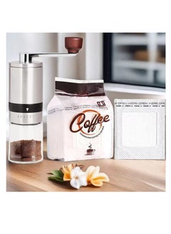 Manual Coffee Grinder & 50pcs Filter Paper Bags, Portable Hand Crank Coffee Beans Mill with Haning Drip Coffee Bags for Camping Travel, Home Office Coffee Machine Blender with Adjustable Coarseness