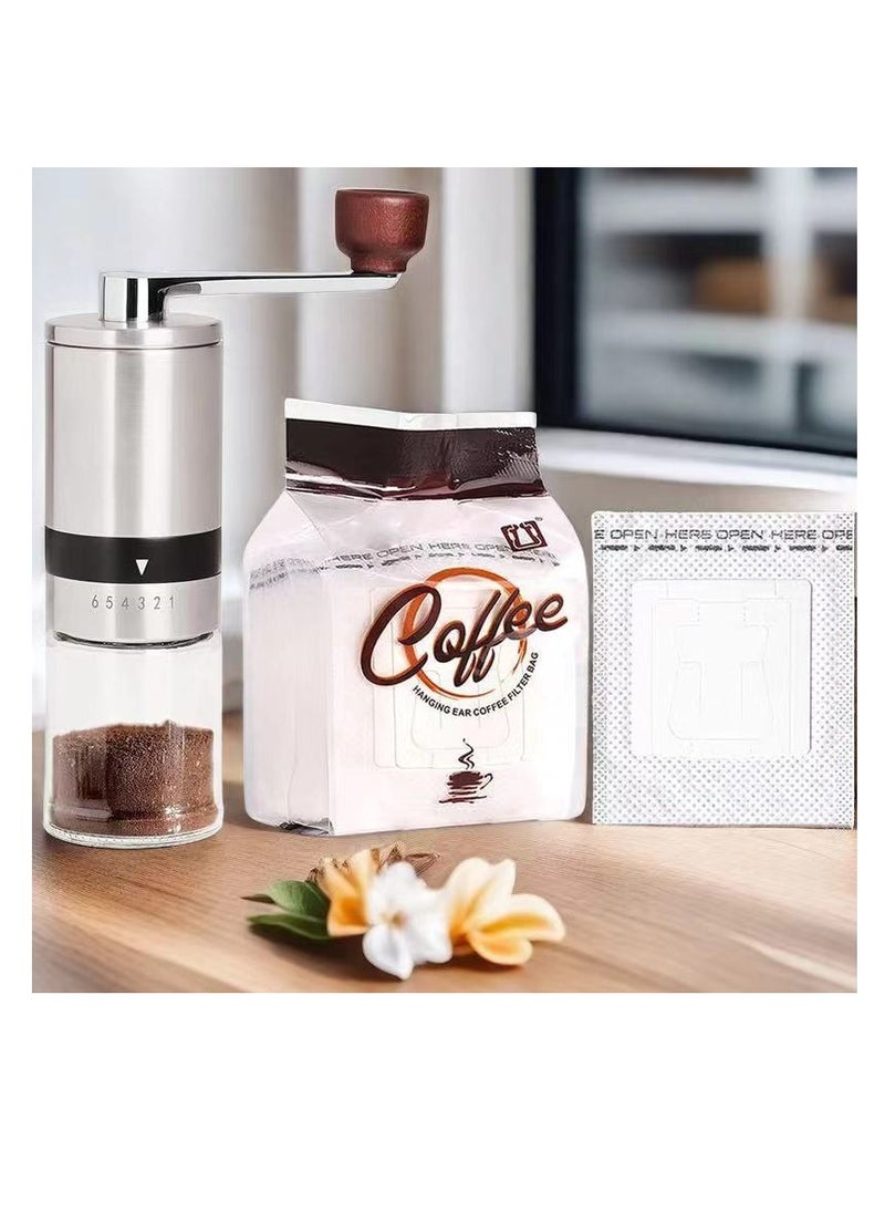 Generic - Manual Coffee Grinder & 50pcs Filter Paper Bags, Portable Hand Crank Coffee Beans Mill with Haning Drip Coffee Bags for Camping Travel, Home Office Coffee Machine Blender with Adjustable Coarseness - Image 1
