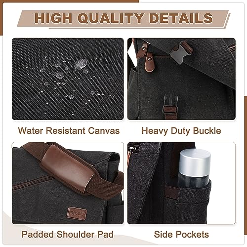 RAVUO Messenger Bag For Men,Water Resistant Unisex Canvas Shoulder Bag Fits 14 Inch Laptop Satchel Crossbody Bag for Work and College - Image 3
