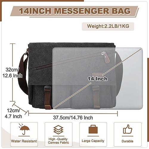 RAVUO Messenger Bag For Men,Water Resistant Unisex Canvas Shoulder Bag Fits 14 Inch Laptop Satchel Crossbody Bag for Work and College - Image 2