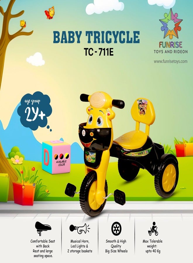 Funrise Baby Tricycle with Musical Horn and led Lights, with 2 Baskets, Comfortable seat and Back Rest, Smooth Wheels,Firm Handle Grip TC 711 (Orange) - Image 4