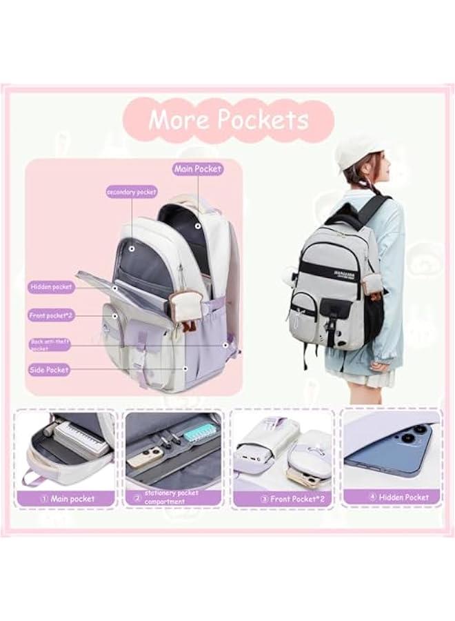 Teen Girls' Backpack for School Color-blocking Sports Kids Backpack for Teens Middle School Students Bookbag - Image 4