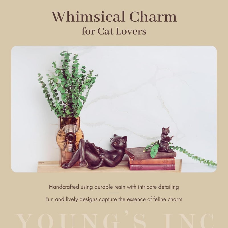 Young's Inc Young's Resin Cat Reading Figurine - 4.75-Inch Decorative Accent for Cat Lovers - Image 2