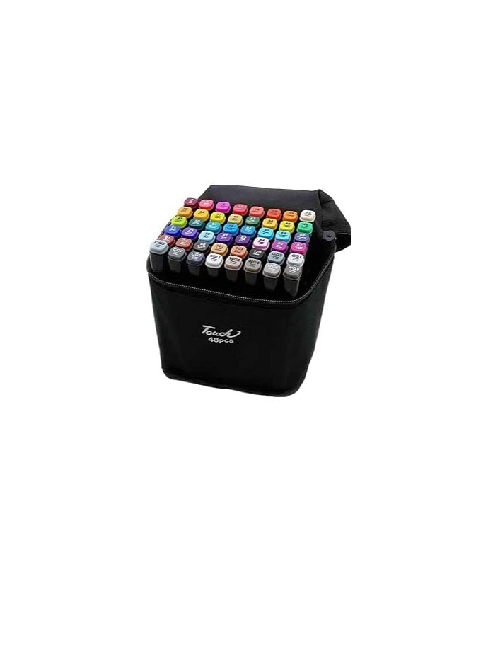 مجموعة أقلام تحديد فنية ذات طرفين للفنانين البالغين للتلوين والرسم باستخدام حبر كحولي - فرشاة وإزميل بطرفين 48 لونًا - Image 1