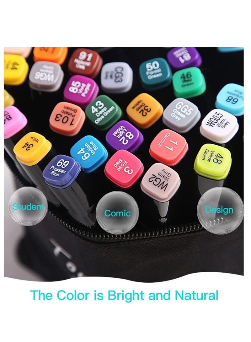 مجموعة أقلام تحديد فنية ذات طرفين للفنانين البالغين للتلوين والرسم باستخدام حبر كحولي - فرشاة وإزميل بطرفين 48 لونًا - Image 3