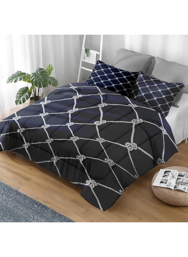Generic Pamnest Comforter Set Twin Size, Nautical Navy Blue Fishing Soft Bedding Set for Kids and Adults, Sea Sailor Geometric Comforter Set with Pillowcase, for Bedroom Bed Decor  - Image 2