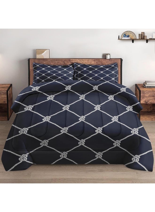 Generic Pamnest Comforter Set Twin Size, Nautical Navy Blue Fishing Soft Bedding Set for Kids and Adults, Sea Sailor Geometric Comforter Set with Pillowcase, for Bedroom Bed Decor  - Image 3