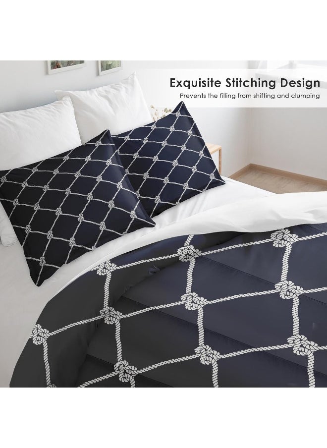 Generic Pamnest Comforter Set Twin Size, Nautical Navy Blue Fishing Soft Bedding Set for Kids and Adults, Sea Sailor Geometric Comforter Set with Pillowcase, for Bedroom Bed Decor  - Image 4