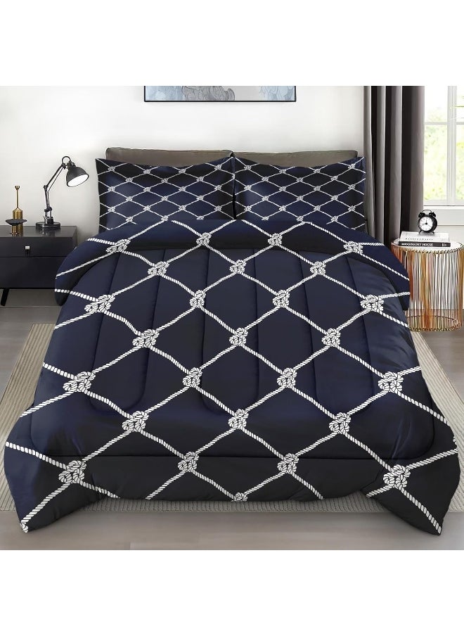 Generic Pamnest Comforter Set Twin Size, Nautical Navy Blue Fishing Soft Bedding Set for Kids and Adults, Sea Sailor Geometric Comforter Set with Pillowcase, for Bedroom Bed Decor  - Image 1
