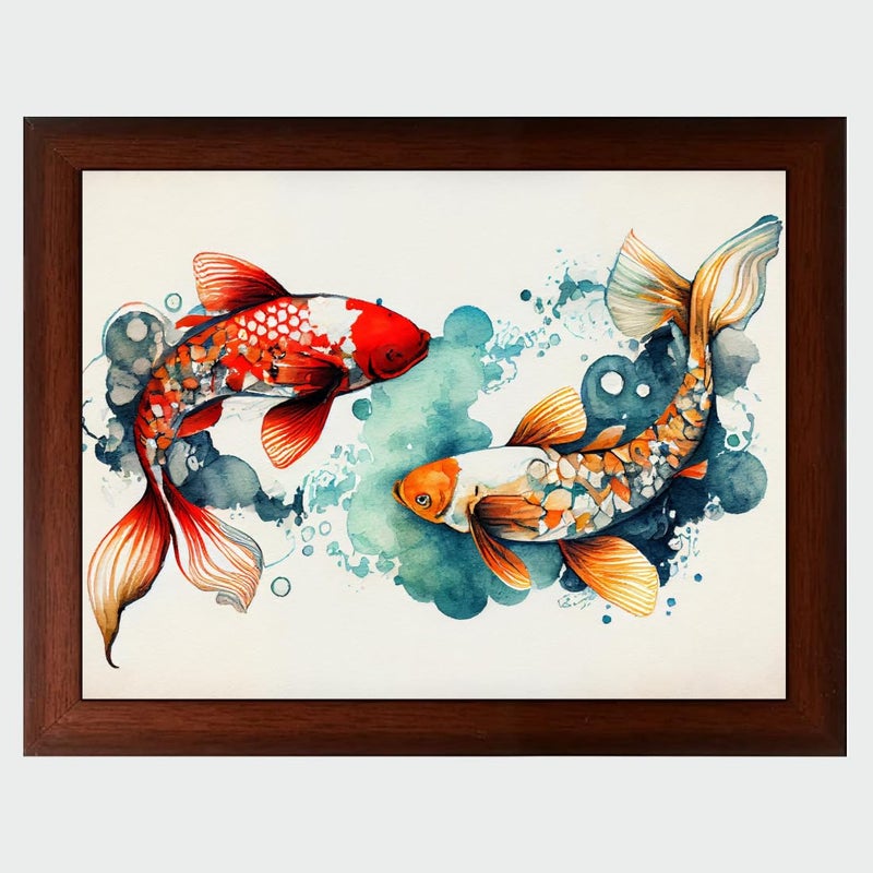 Vastu Fishes Painting With Trendy Fancy Room Home Office Wall Decoration Brown Frame (13.5 Inches X 10Inches)  - Image 1